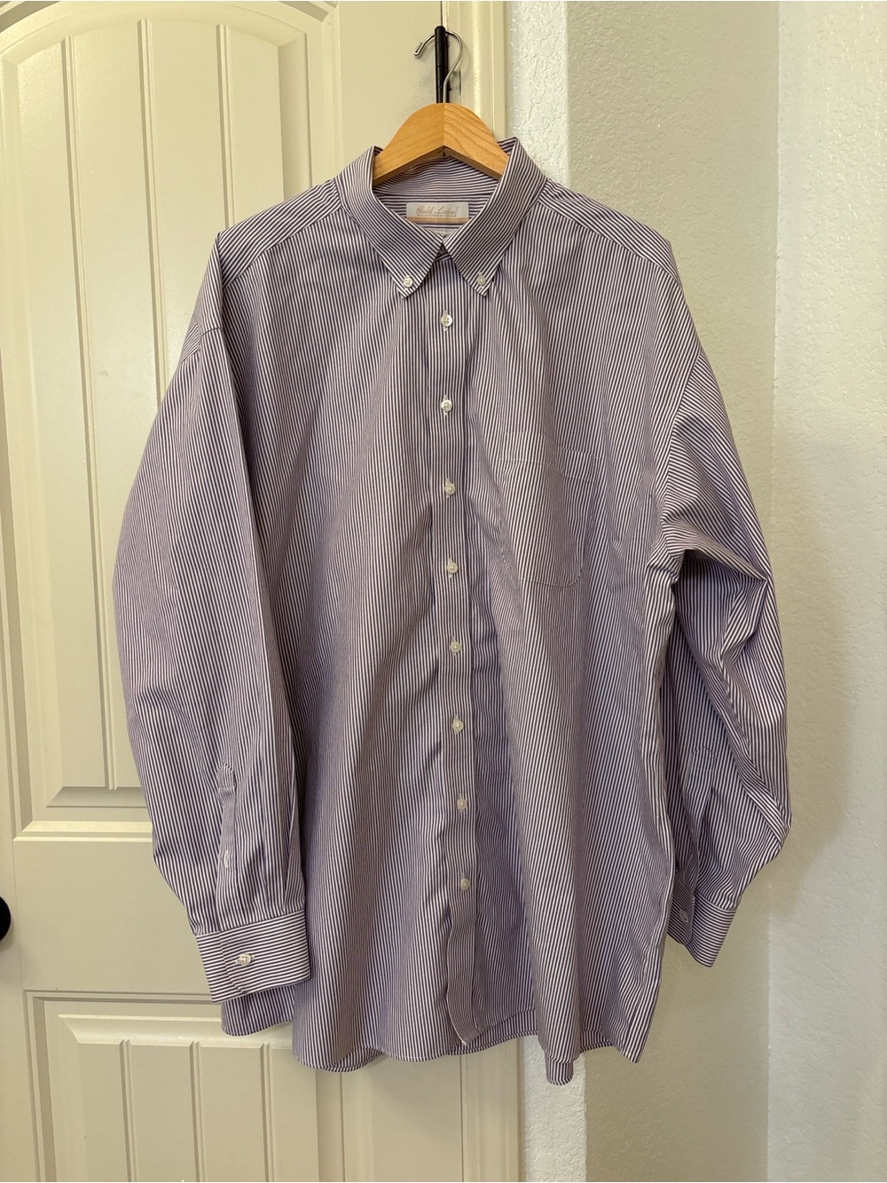 Gold Label Roundtree‎ & Yorke Purple White Stripe Dress Shirt 19 36/37 Big